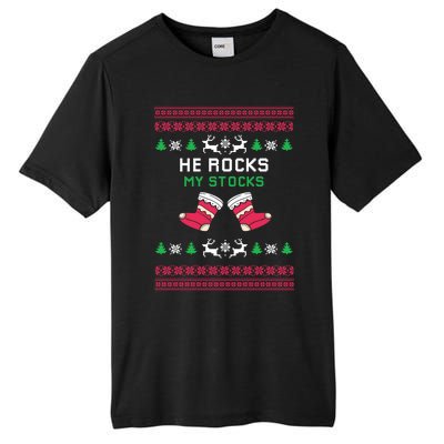 He Rocks My Stocks Funny Christmas Couples Designs Present Meaningful Gift Tall Fusion ChromaSoft Performance T-Shirt