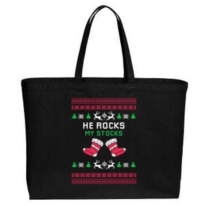 He Rocks My Stocks Funny Christmas Couples Designs Present Meaningful Gift Cotton Canvas Jumbo Tote