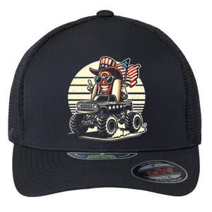 Hotdog Riding Monster Truck 4th Of July Usa Flag Cute Hotdog Gift Flexfit Unipanel Trucker Cap