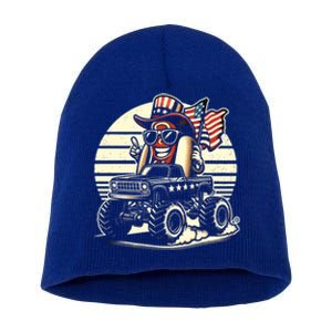 Hotdog Riding Monster Truck 4th Of July Usa Flag Cute Hotdog Gift Short Acrylic Beanie