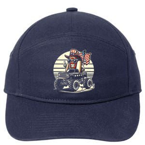 Hotdog Riding Monster Truck 4th Of July Usa Flag Cute Hotdog Gift 7-Panel Snapback Hat