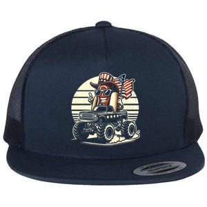 Hotdog Riding Monster Truck 4th Of July Usa Flag Cute Hotdog Gift Flat Bill Trucker Hat