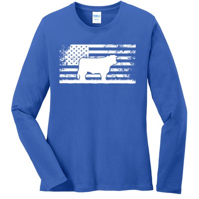 Hereford Rancher Meaningful Gift American Flag For Hereford Cow Farmer Gift Ladies Long Sleeve Shirt