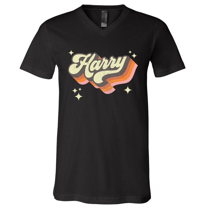 Harry Retro Male First Name Personalized 70s V-Neck T-Shirt