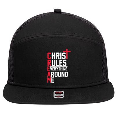 Hiphop Rap Music Cream Christ Rules Everything Around Me 7 Panel Mesh Trucker Snapback Hat
