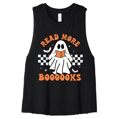 Halloween Read More Books Cute Boo Read A Book Teachers Day Women's Racerback Cropped Tank