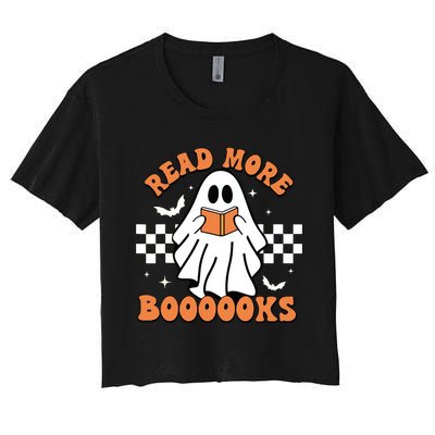 Halloween Read More Books Cute Boo Read A Book Teachers Day Women's Crop Top Tee