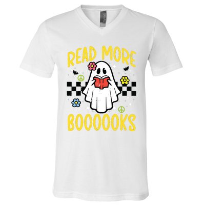 Halloween Read More Books Retro Costume Teacher Girl V-Neck T-Shirt