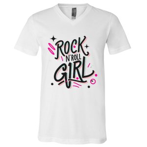 Halloween Rock N Roll Girl Retro Costume Graffiti V-Neck T-Shirt