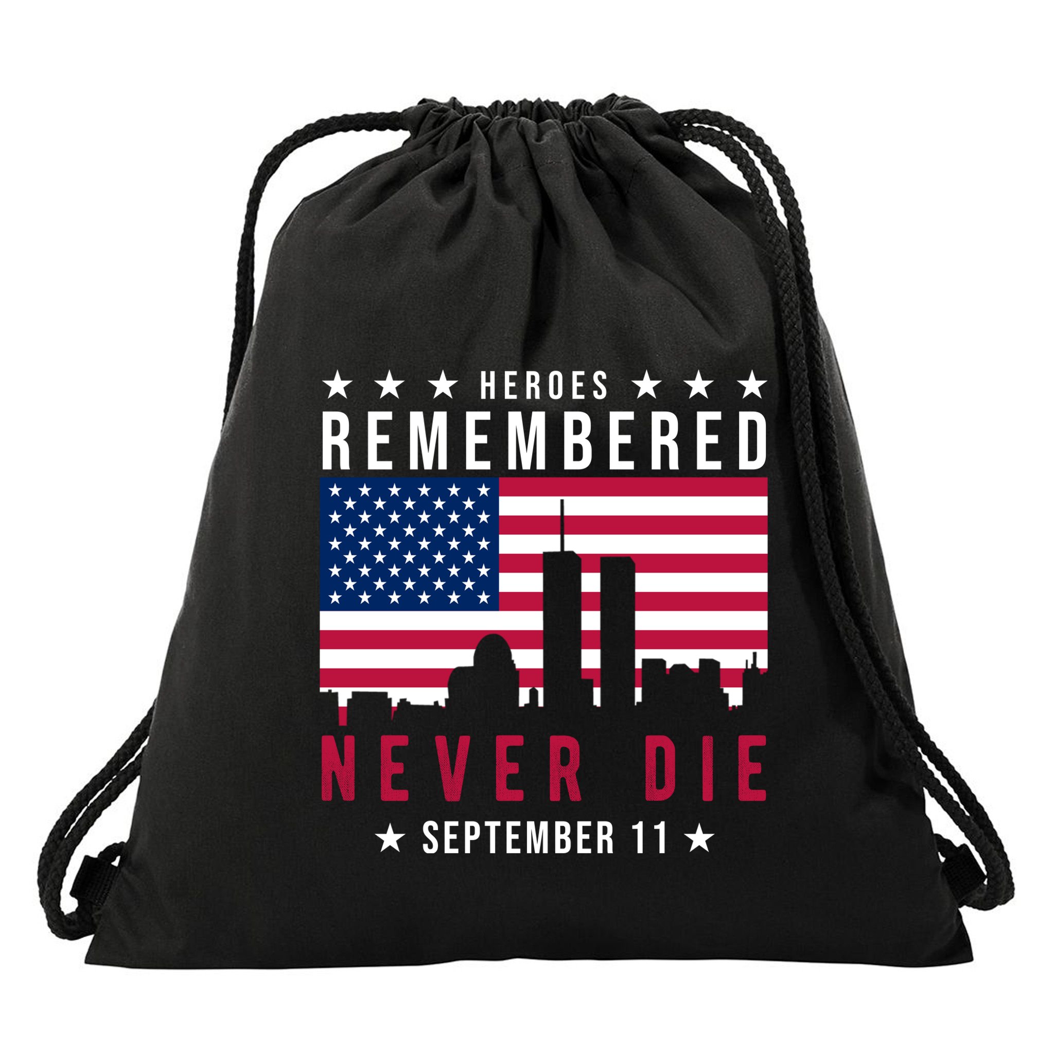 Heroes Remembered Never Die 911 American Flag Drawstring Bag