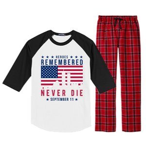 Heroes Remembered Never Die 911 American Flag Raglan Sleeve Pajama Set