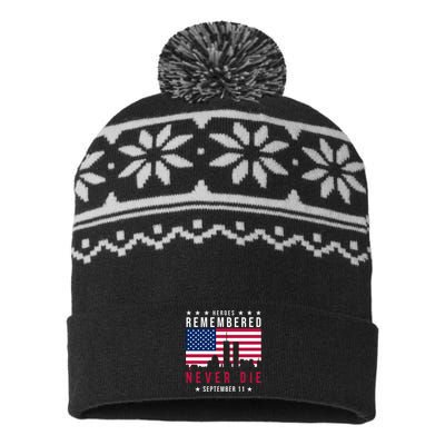 Heroes Remembered Never Die 911 American Flag USA-Made Snowflake Beanie