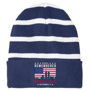 Heroes Remembered Never Die 911 American Flag Striped Beanie with Solid Band