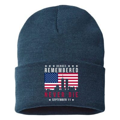 Heroes Remembered Never Die 911 American Flag Sustainable Knit Beanie