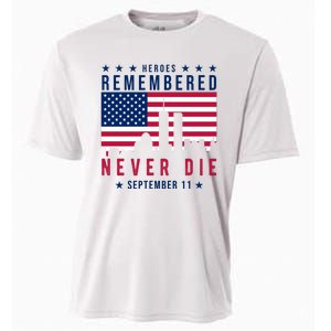 Heroes Remembered Never Die 911 American Flag Cooling Performance Crew T-Shirt