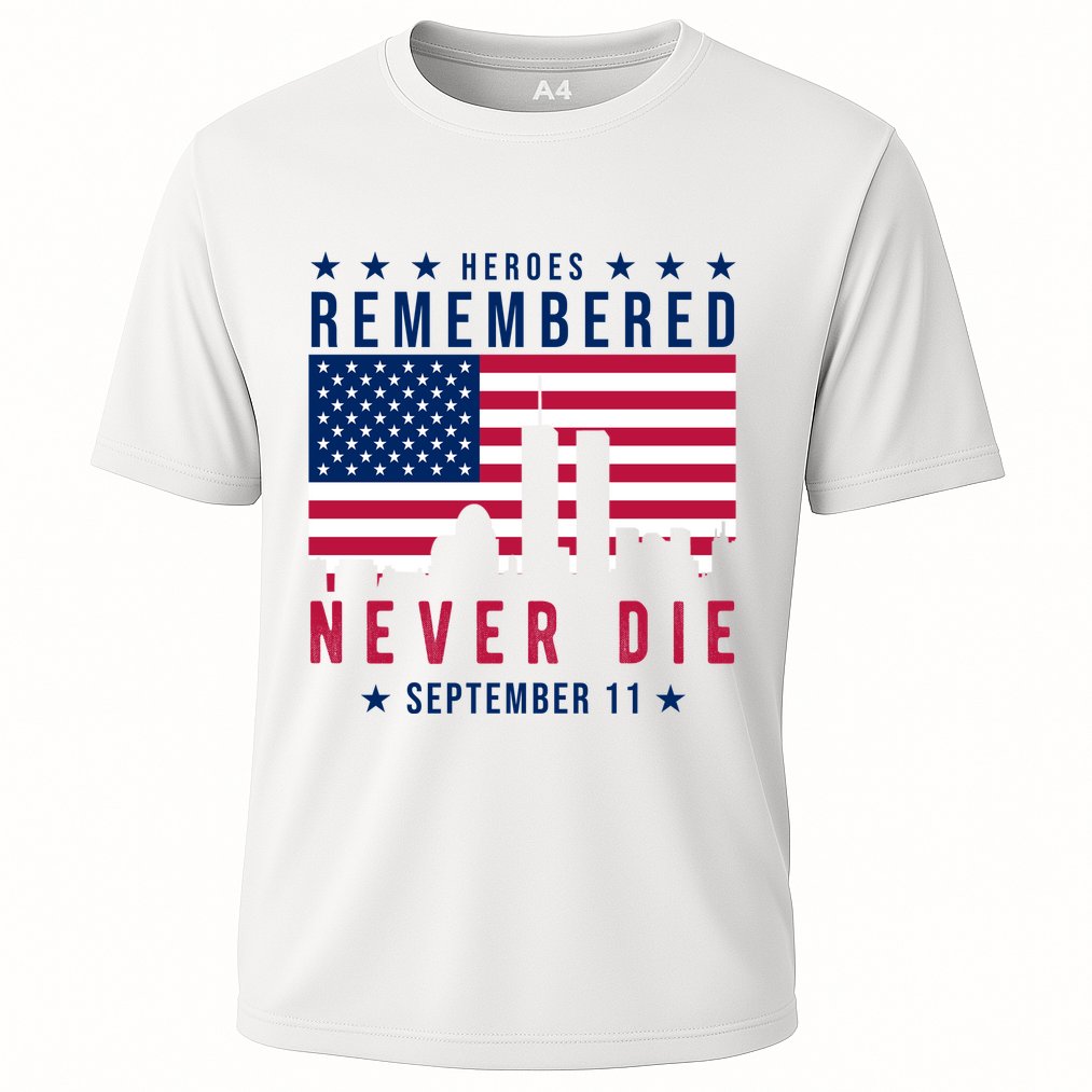 Heroes Remembered Never Die 911 American Flag Cooling Performance Crew T-Shirt