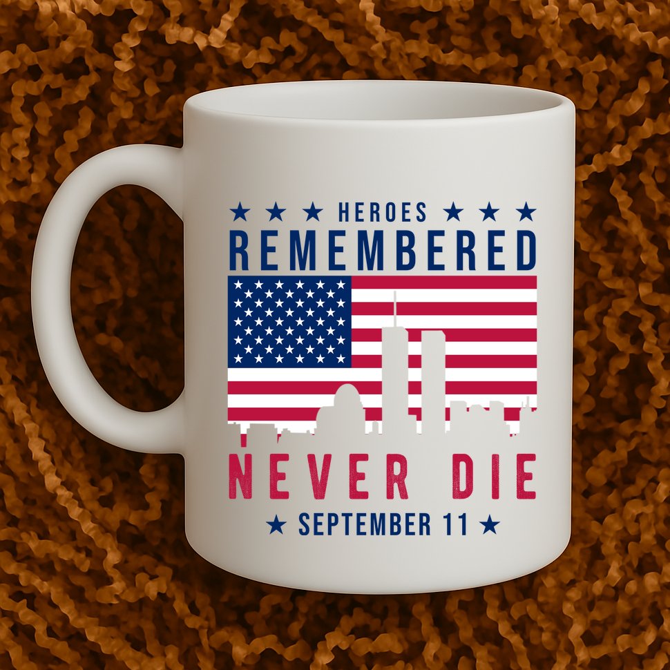 Heroes Remembered Never Die 911 American Flag Mug