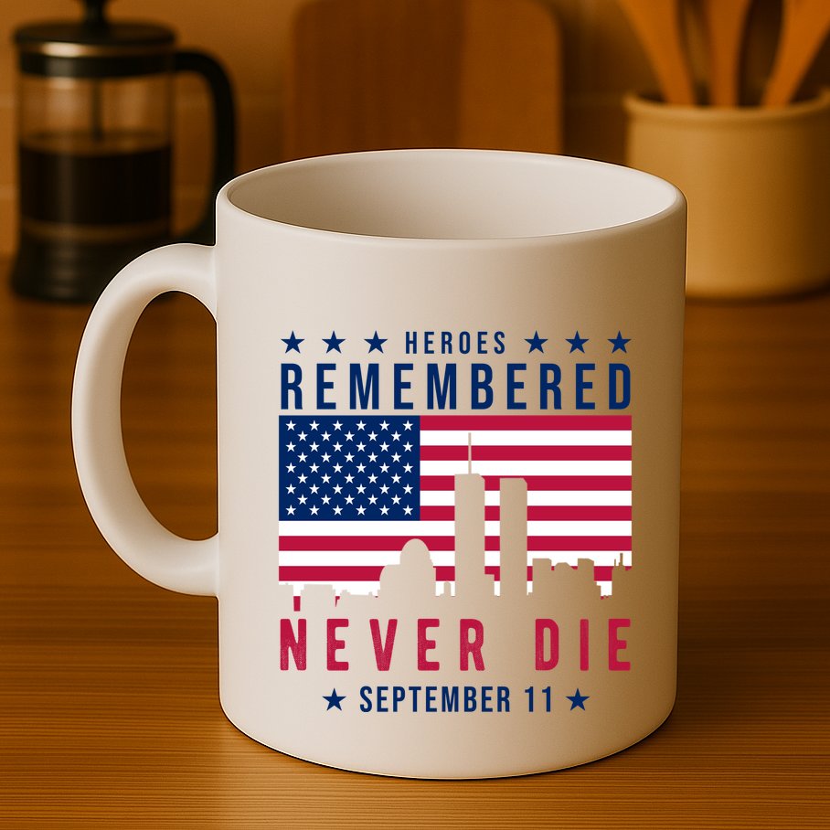 Heroes Remembered Never Die 911 American Flag Mug