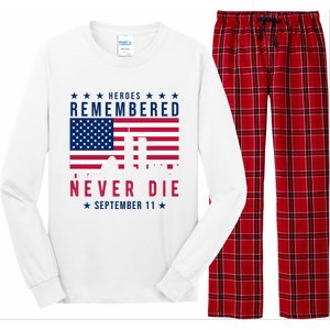 Heroes Remembered Never Die 911 American Flag Long Sleeve Pajama Set