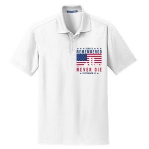 Heroes Remembered Never Die 911 American Flag Dry Zone Grid Polo