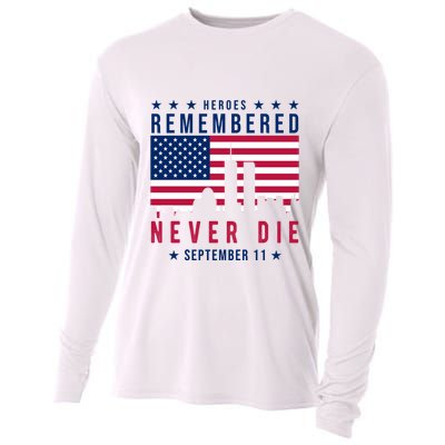 Heroes Remembered Never Die 911 American Flag Cooling Performance Long Sleeve Crew
