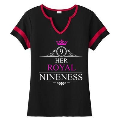 Her Royal Nineness 9th Birthday Nine Year Old Girl Ladies Halftime Notch Neck Tee