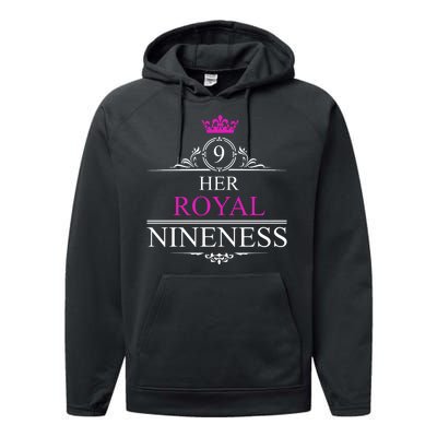 Her Royal Nineness 9th Birthday Nine Year Old Girl Performance Fleece Hoodie