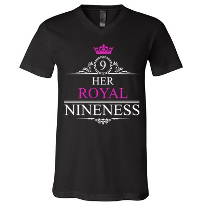 Her Royal Nineness 9th Birthday Nine Year Old Girl V-Neck T-Shirt