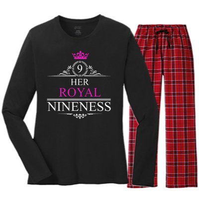 Her Royal Nineness 9th Birthday Nine Year Old Girl Women's Long Sleeve Flannel Pajama Set 