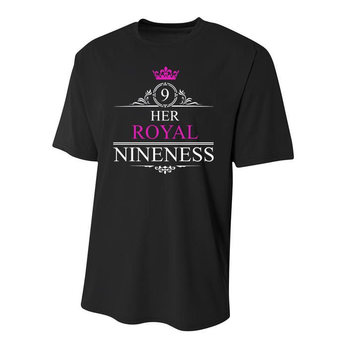 Her Royal Nineness 9th Birthday Nine Year Old Girl Youth Performance Sprint T-Shirt