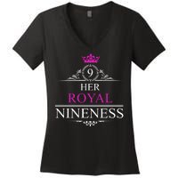 Her Royal Nineness 9th Birthday Nine Year Old Girl Women's V-Neck T-Shirt