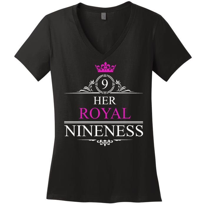 Her Royal Nineness 9th Birthday Nine Year Old Girl Women's V-Neck T-Shirt