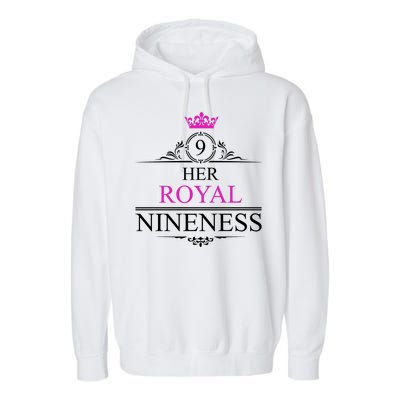 Her Royal Nineness 9th Birthday Nine Year Old Girl Garment-Dyed Fleece Hoodie