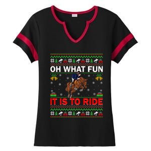 Horse Rider Oh What Fun It Is To Ride Horse Ugly Christmas Ladies Halftime Notch Neck Tee