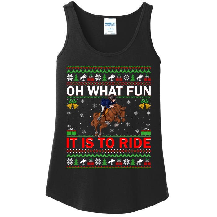 Horse Rider Oh What Fun It Is To Ride Horse Ugly Christmas Ladies Essential Tank