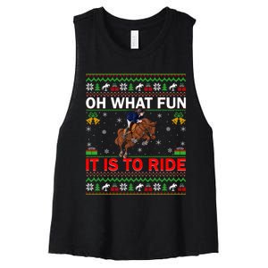 Horse Rider Oh What Fun It Is To Ride Horse Ugly Christmas Women's Racerback Cropped Tank