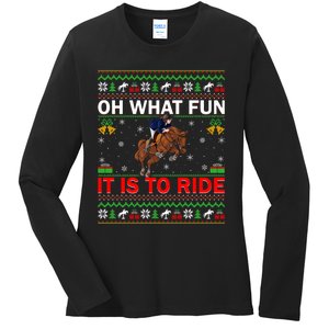 Horse Rider Oh What Fun It Is To Ride Horse Ugly Christmas Ladies Long Sleeve Shirt