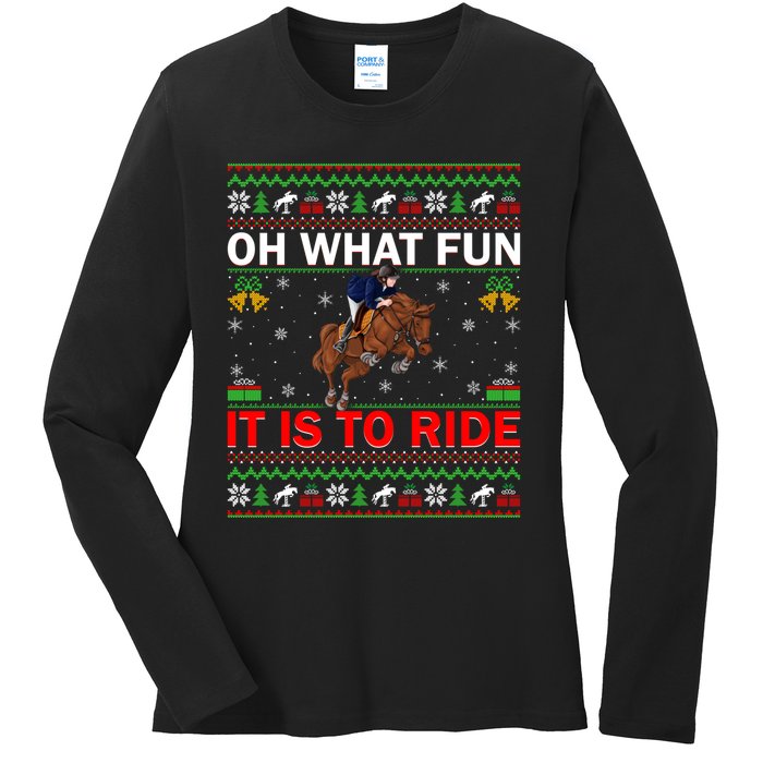 Horse Rider Oh What Fun It Is To Ride Horse Ugly Christmas Ladies Long Sleeve Shirt