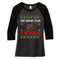 Horse Rider Oh What Fun It Is To Ride Horse Ugly Christmas Women's Tri-Blend 3/4-Sleeve Raglan Shirt