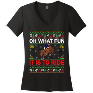 Horse Rider Oh What Fun It Is To Ride Horse Ugly Christmas Women's V-Neck T-Shirt