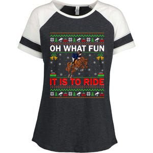 Horse Rider Oh What Fun It Is To Ride Horse Ugly Christmas Enza Ladies Jersey Colorblock Tee