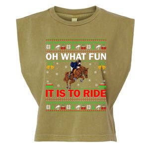 Horse Rider Oh What Fun It Is To Ride Horse Ugly Christmas Garment-Dyed Women's Muscle Tee