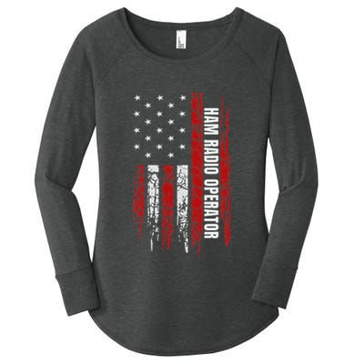 Ham Radio Operator American Usa Flag Amateur Radio Women's Perfect Tri Tunic Long Sleeve Shirt