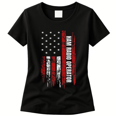 Ham Radio Operator American Usa Flag Amateur Radio Womens T-Shirt
