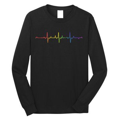 Heartbeat Rainbow Pride Lgbtq Ally Pulse Colors Long Sleeve Shirt