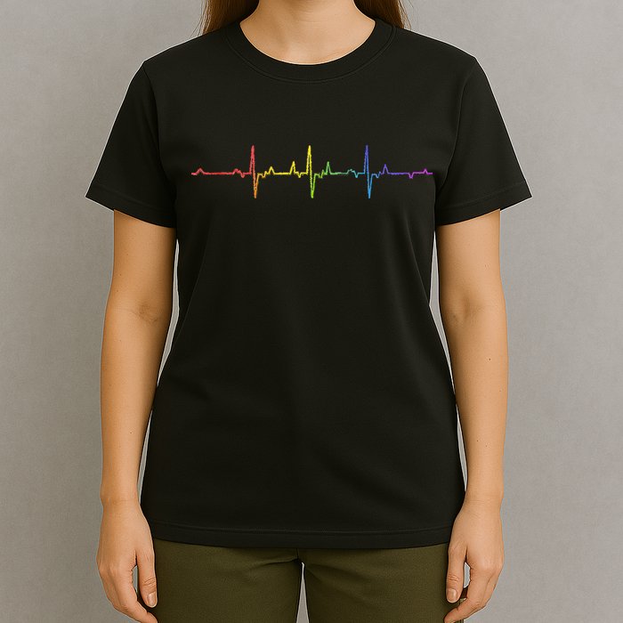 Heartbeat Rainbow Pride Lgbtq Ally Pulse Colors T-Shirt