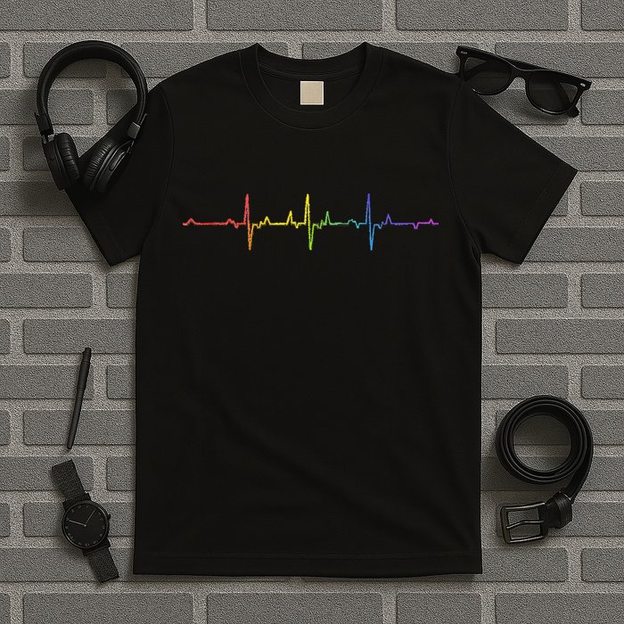 Heartbeat Rainbow Pride Lgbtq Ally Pulse Colors T-Shirt