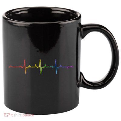 Heartbeat Rainbow Pride Lgbtq Ally Pulse Colors 11oz C Handle Ceramic Mug
