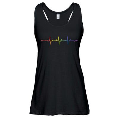 Heartbeat Rainbow Pride Lgbtq Ally Pulse Colors Ladies Essential Flowy Tank