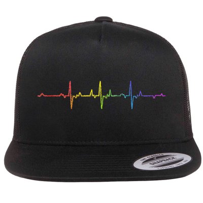 Heartbeat Rainbow Pride Lgbtq Ally Pulse Colors Flatbill Hat